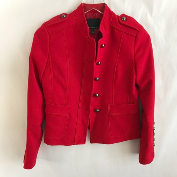 Banana Republic Military Inspired Button Embellished Tailored Jacket 00P Red - Picture 4 of 14